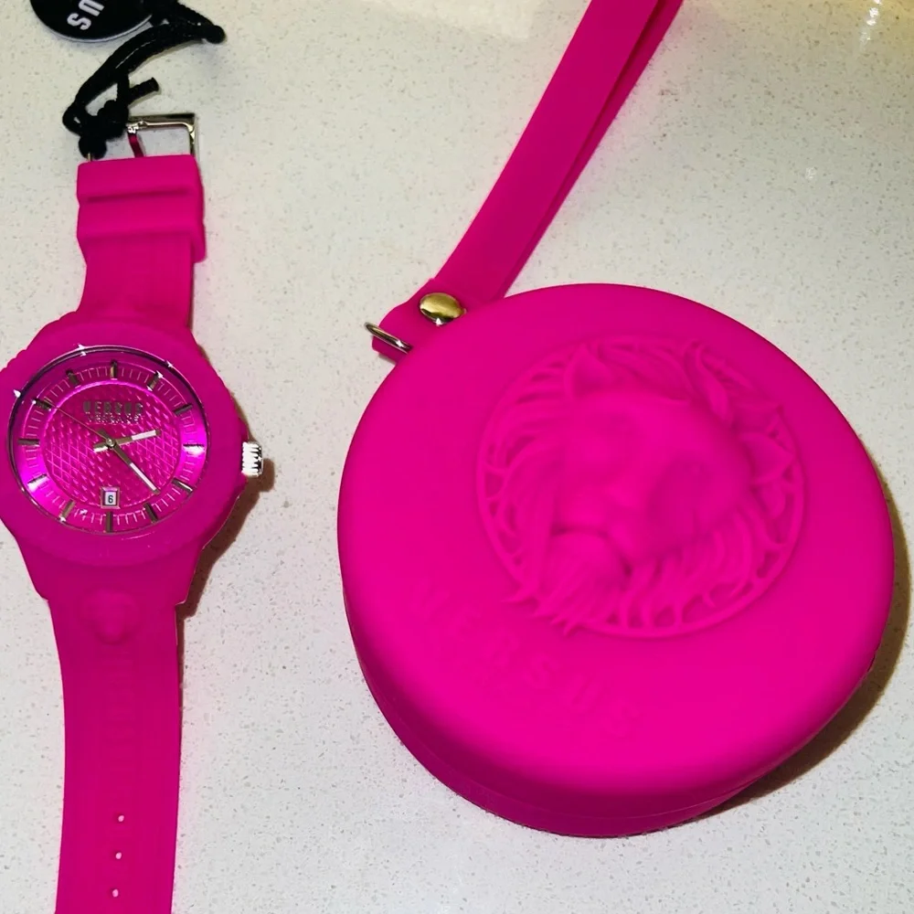 Versace Tokyo Neon Pink Silicone Strap Versus Womens NEEDS BATTERY NOT WORKING Versus Versace Tokyo Date Silicone Watch, 43mm - Samsclub.com main image 3